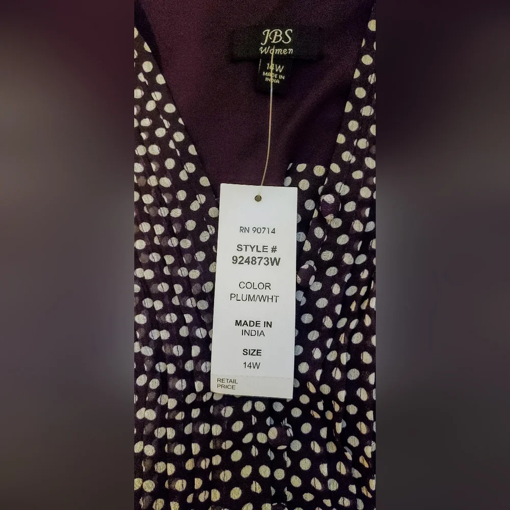 NWT JBS women plum polka dot midi dress size 14 W - Picture 5 of 11